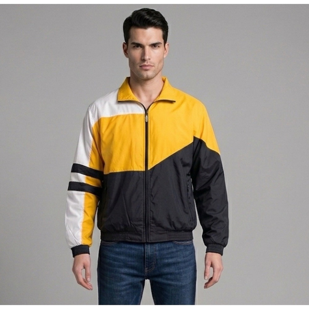 Vintage Holloway Windbreaker Men's Jacket Size M Black/White/Yellow‎ 80-90s